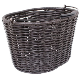 Stockbridge woven plastic basket with handle and QR plate