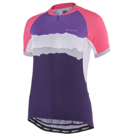 Keirin women's short sleeve jersey, pink glo / purple velvet torn stripes size 1